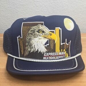 Vintage 80s USPS Express Mail Next Day Service Eagle Trucker Hat Navy Blue
